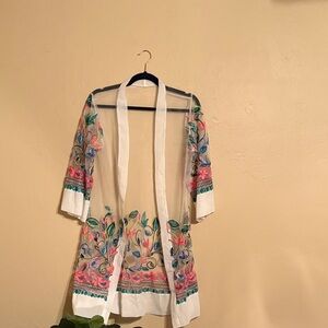 Floral Embroidered Sheer Kimono Robe